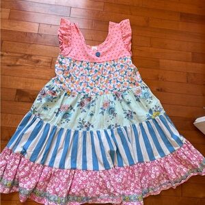 Wildflowers Pink Blue Multicolor Tiered Floral Stripe Girls Dress
